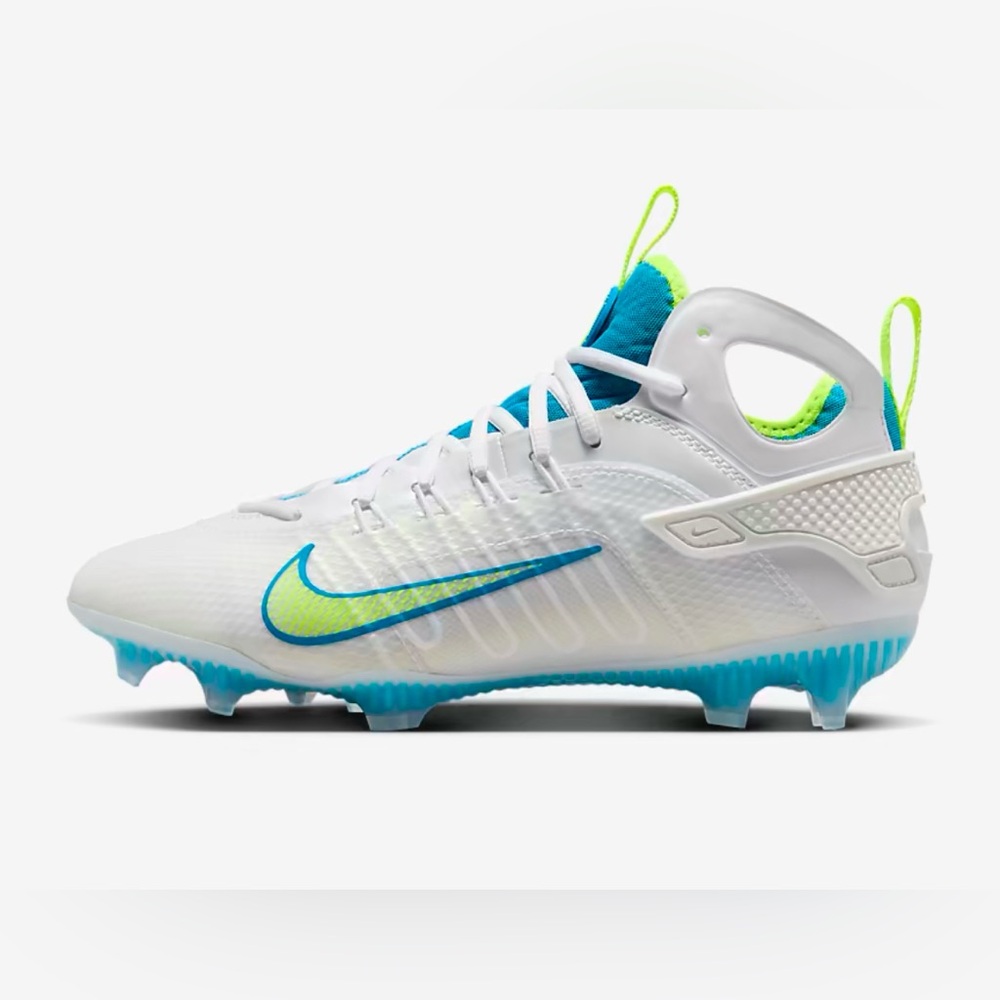 Nike Huarache 9 Elite Mid LAX SE Lacrosse-White/Vivid Blue/Volt Men’s 11.5